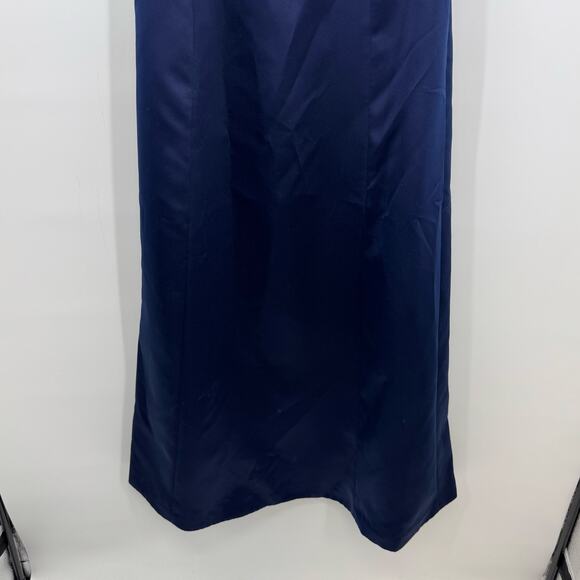 Vintage Nicole Miller Gown Dress 8 Navy Blue Satin Button Back Y2K Prom Formal - Picture 4 of 11